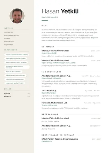 Havacılık Ve Uzay Uçak Mühendisi Cv Örnekleri cv indir